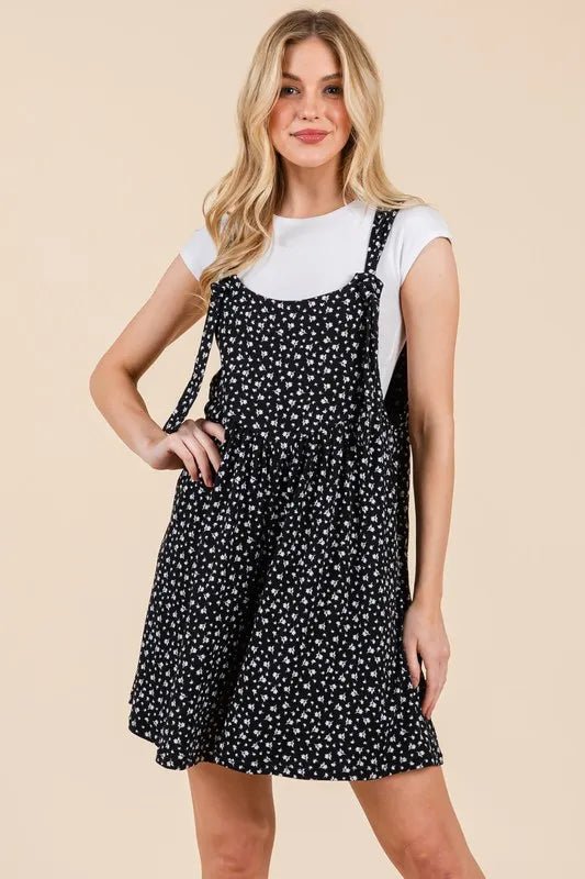 BOMBOM - Black Daisy Print Overall Romper