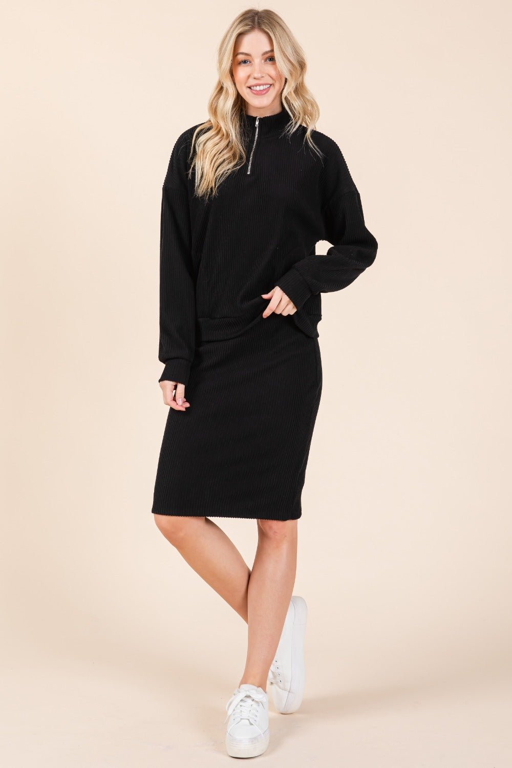 BOMBOM - Black Quarter Zip Sweatshirt with Pockets