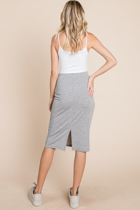 BOMBOM - Elastic Waist Midi Pencil Skirt in Heather Gray