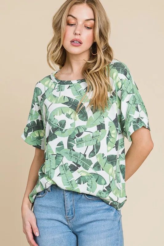 BOMBOM - Green Banana Leaf Print Tee