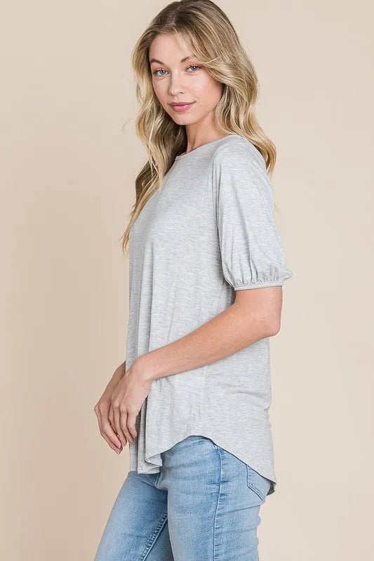 BOMBOM - Light Heather Gray Puff Sleeve Tee