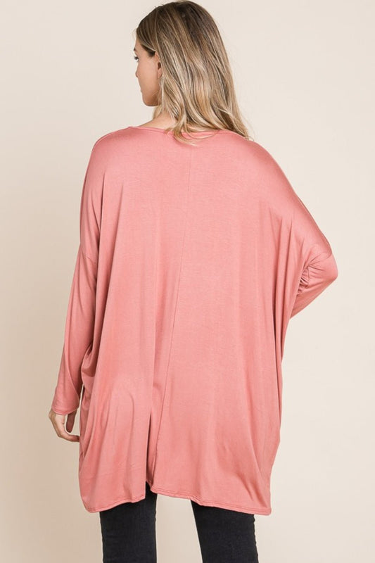 BOMBOM - Long Sleeve Oversized Top in Brick