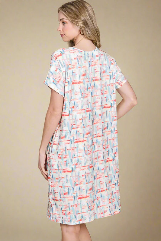 BOMBOM - Red & Blue Abstract Pocket Mini Dress