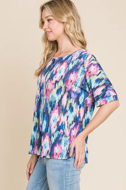 BOMBOM - Watercolor Ikat Print Knit Top