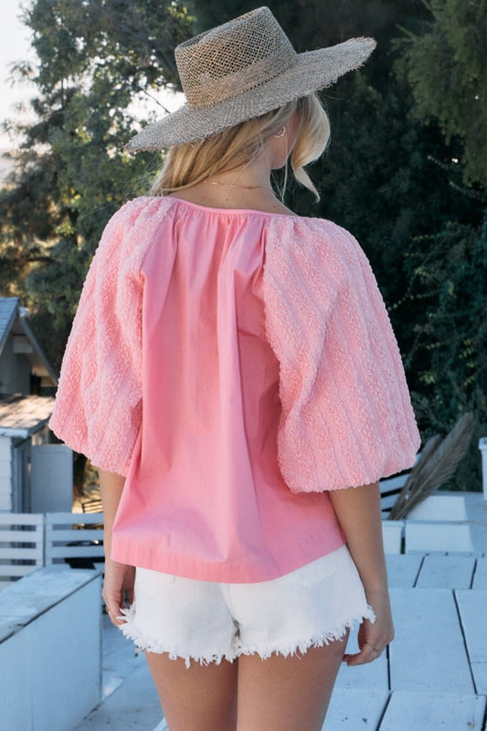 Bubble Sleeve Blouse in PinkTopODDI