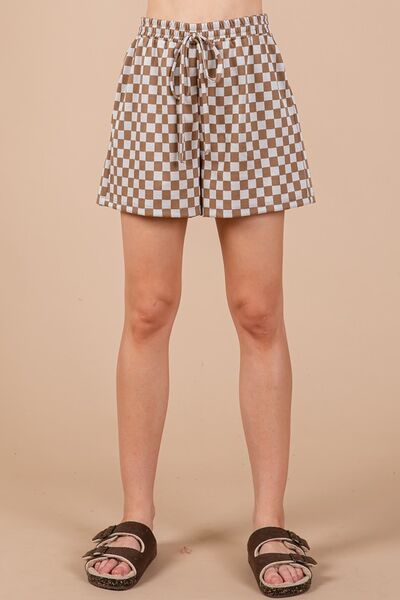 Ces Femme - Checkered Top and Shorts Set in Camel