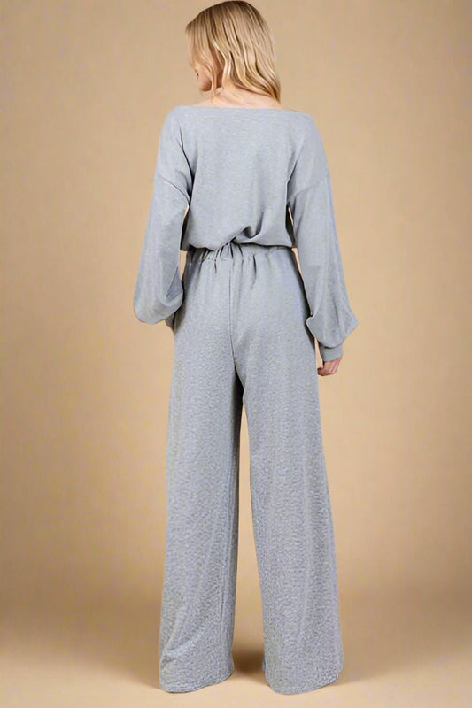 Ces Femme - Gray Drawstring Waist Jumpsuit