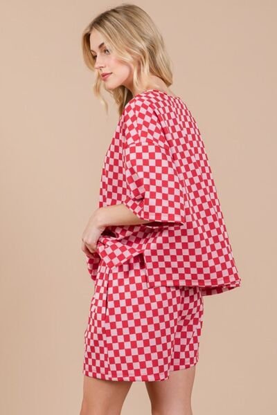 Ces Femme - Red Checkered Top and Shorts Set
