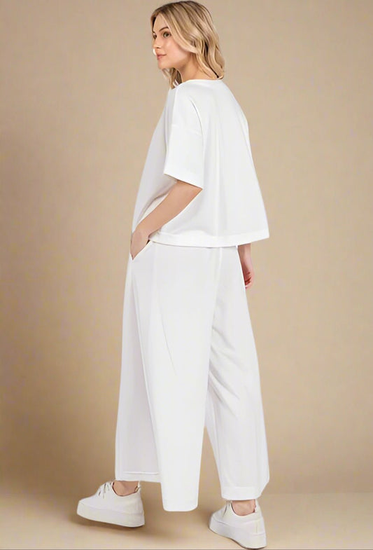 Ces Femme - White Short Sleeve Top and Pants Set