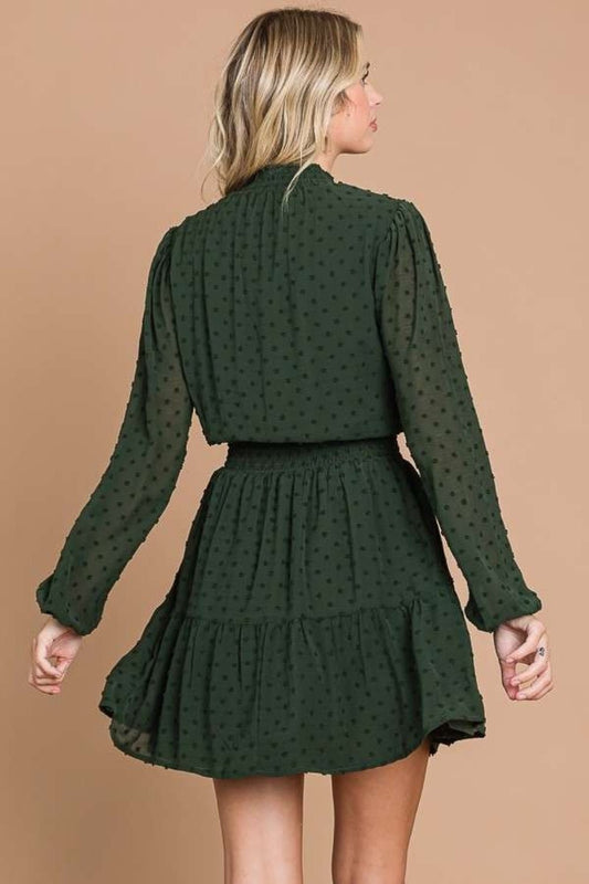 Culture CodeSwiss Dot Smock Neck Mini Dress with Pockets in Dark Olive