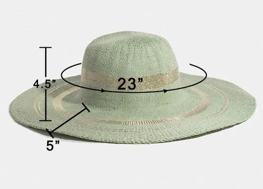 Green sun hat with measurements