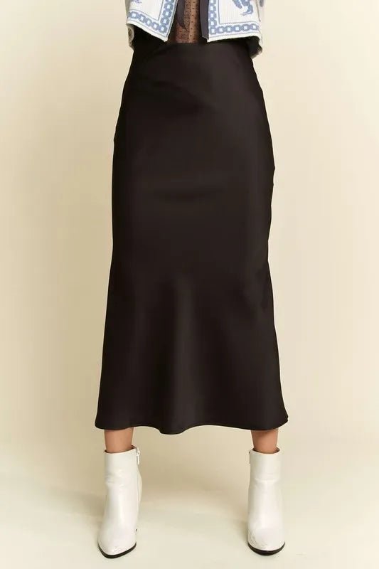 Davi & Dani - Black Satin Bias Midi Skirt