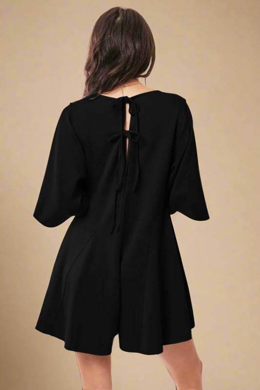 Davi & Dani - Black Wide Sleeve Pleated Romper