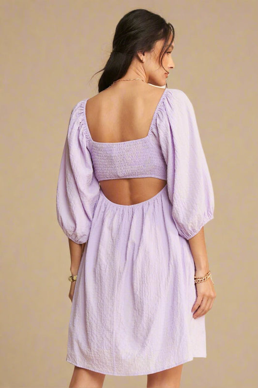 Davi & Dani - Bow Front Puff Sleeve Mini Dress – Lilac