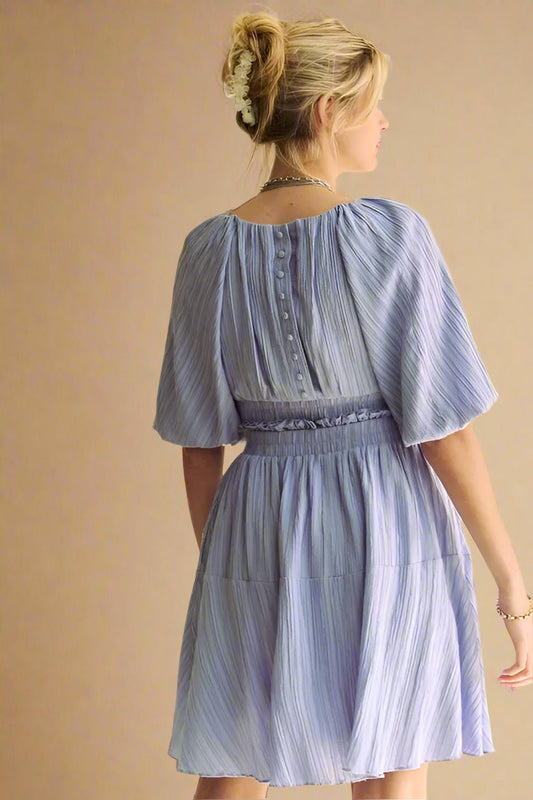 Davi & Dani - Crinkled Flutter Sleeve Mini Dress – Periwinkle Blue