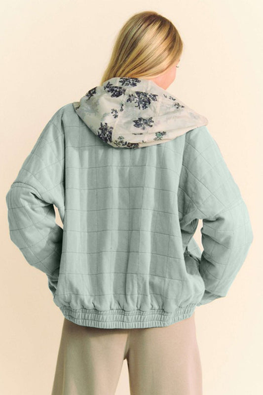 Davi & Dani - Gray - Blue Quilted Zip Up Jacket