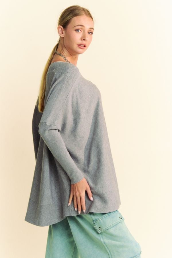Davi & Dani - Gray Relaxed Fit Long Sleeve Knit Top
