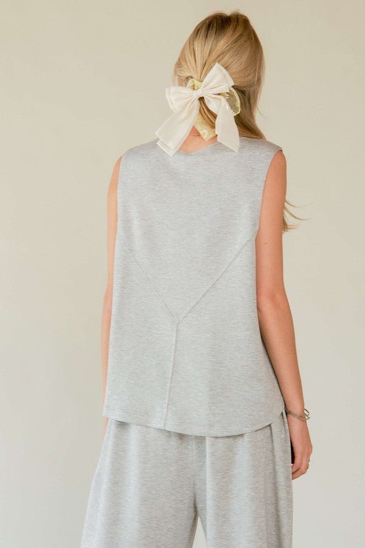 Davi & Dani - Heather Gray Drawstring Hem Tank and Pants Set