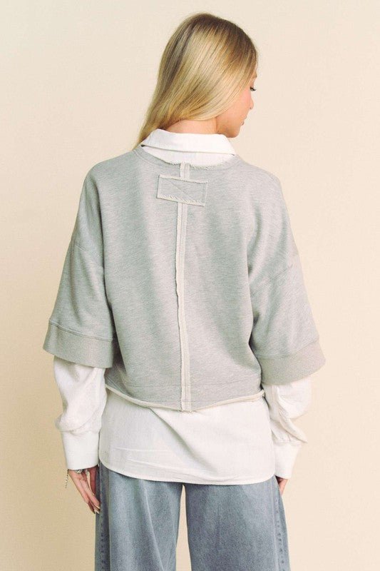 Davi & Dani - Heather Gray Layered Look French Terry Shirt
