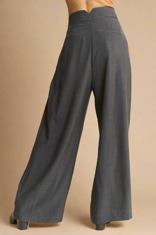 Davi & Dani - High - Waist Pleated Wide - Leg Trousers – Charcoal Gray