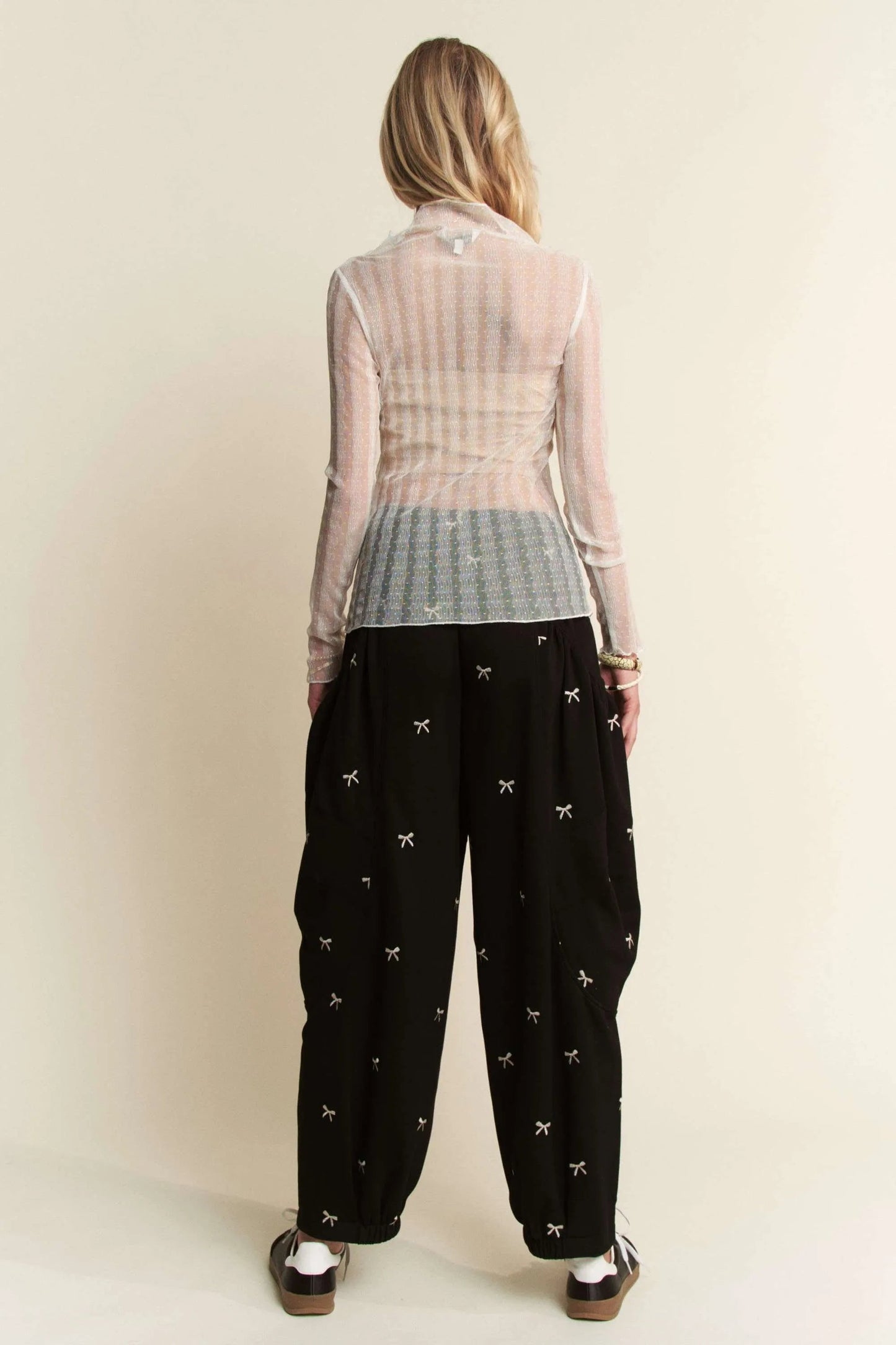 Davi & Dani - Ivory Sheer Mock Neck Long Sleeve Top