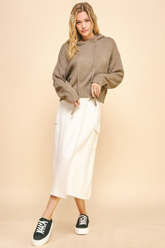 Davi & Dani - Long Sleeve Hooded Sweater in Camel