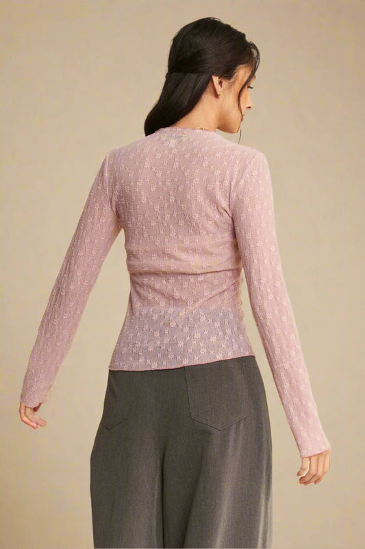 Davi & Dani - Mauve Sheer Textured Mock Neck Top