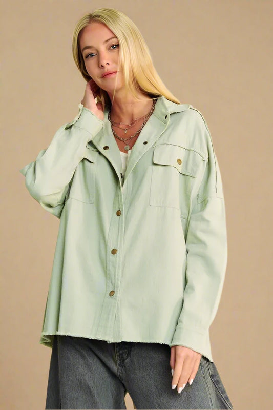 Davi & Dani - Mint Rock & Roll Patch Oversized Utility Shacket