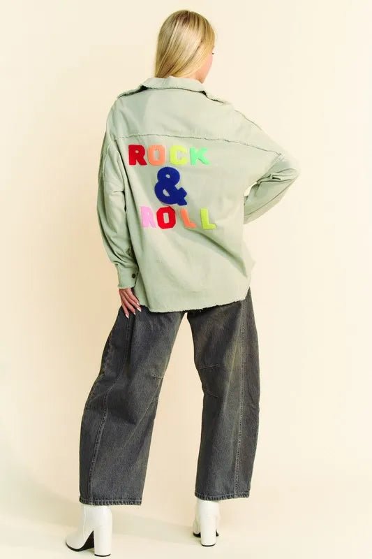 Davi & Dani - Mint Rock & Roll Patch Oversized Utility Shacket