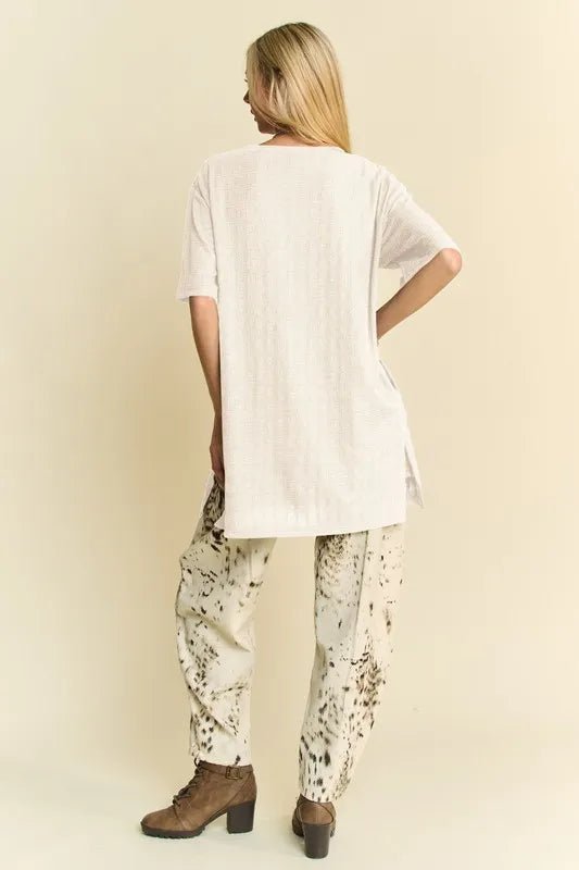 Davi & Dani - Natural Ivory Textured Oversized Pocket Tee