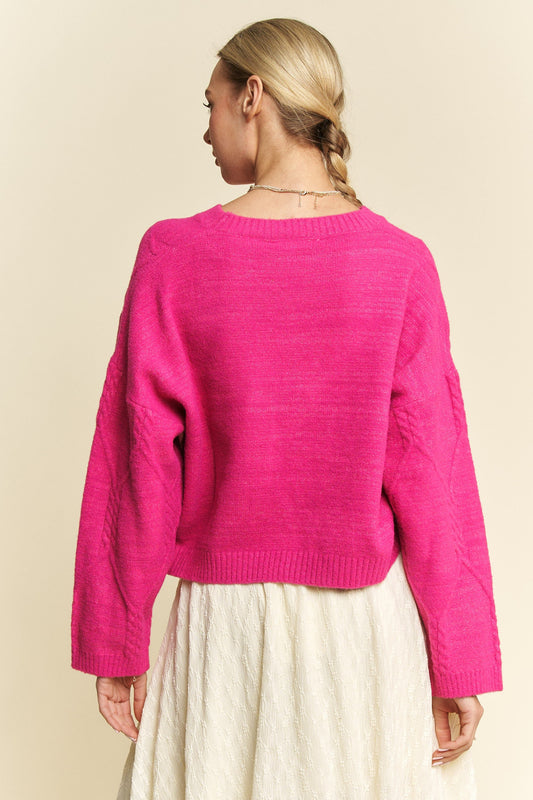 Davi & Dani - Pink Relaxed Fit Cable Knit Sweater