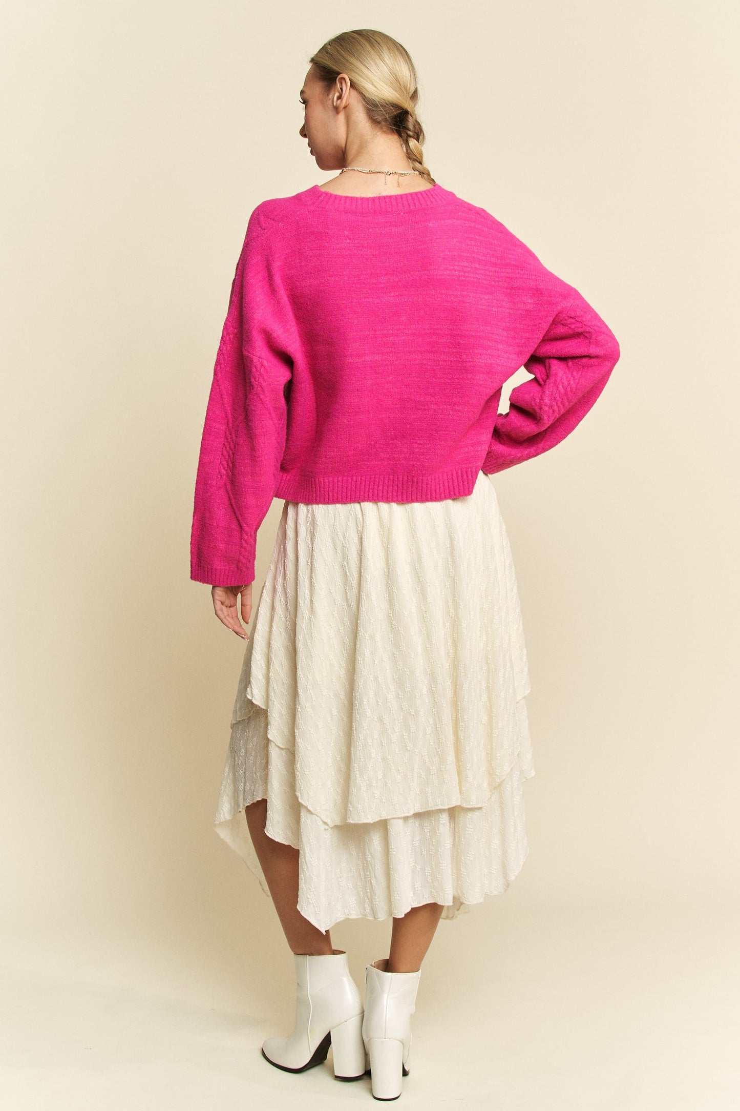 Davi & Dani - Pink Relaxed Fit Cable Knit Sweater