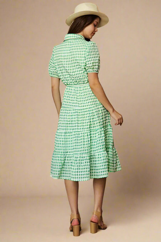 Davi & Dani - Puff Sleeve Button - Front Gingham Dress – Fresh Green