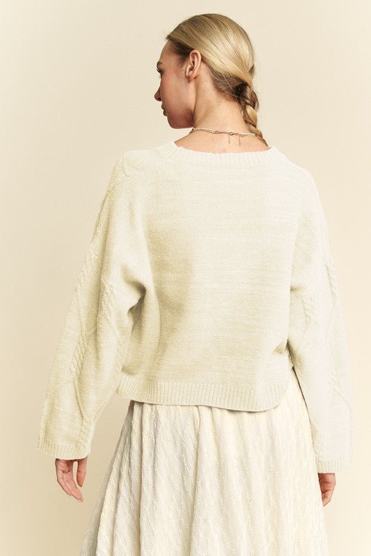 Davi & Dani - Relaxed Fit Cable Knit Sweater in Ivory