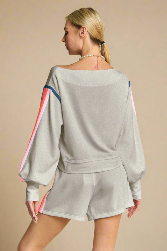 Davi & Dani - Sequin Rainbow Stripe Pullover & Shorts Set – Heather Gray