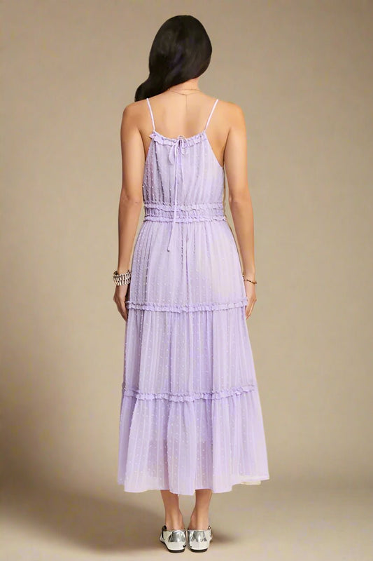 Davi & Dani - Smocked Swiss Dot Tulle Midi Dress in Lavender