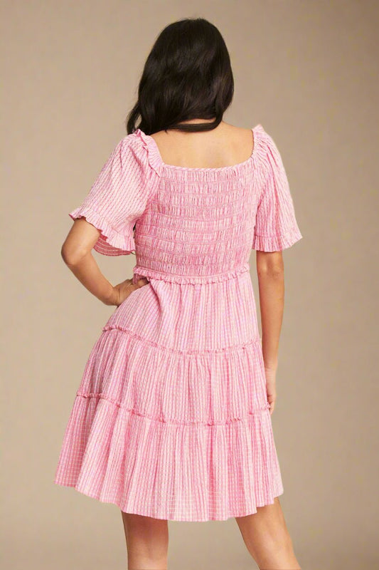 Davi & Dani - Striped Smocked Babydoll Mini Dress – Pink & White