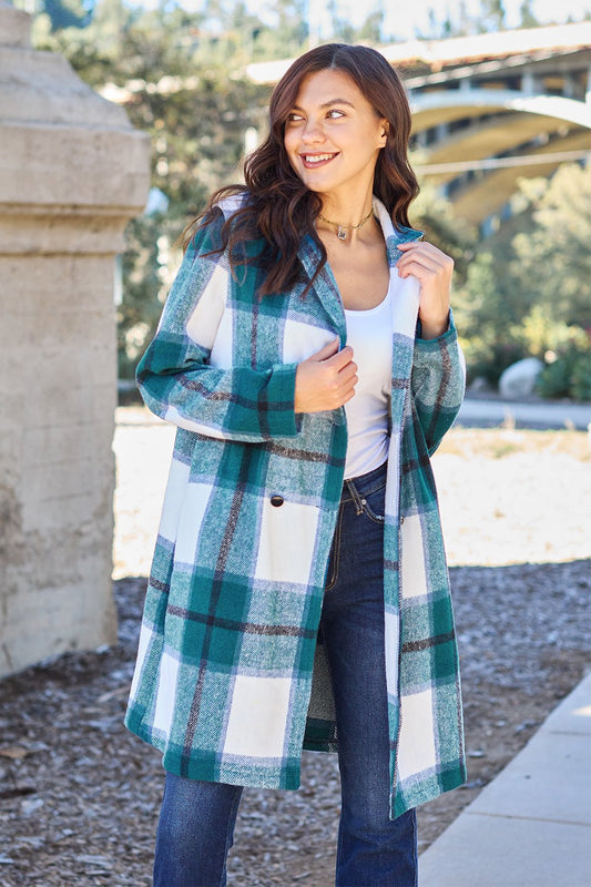 Double Take - Plaid Button Up Lapel Collar Coat