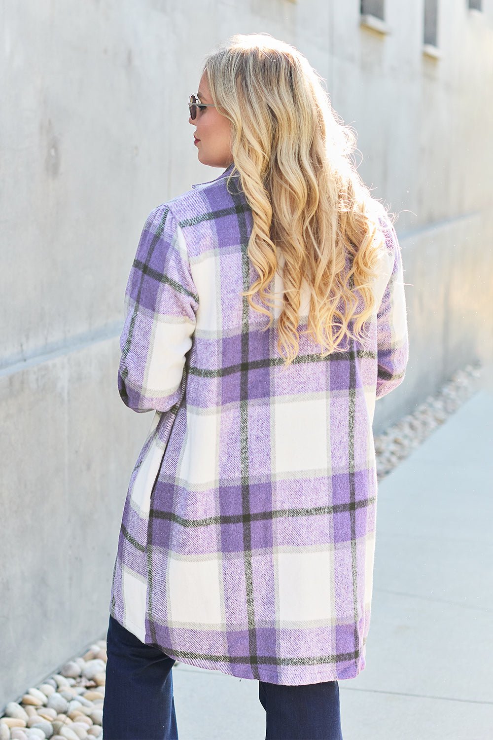 Double Take - Plaid Button Up Lapel Collar Coat