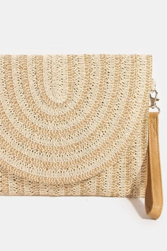 FAME ACCESSORIES - Beige Woven Straw Clutch