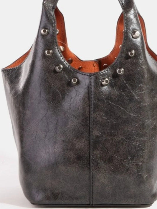 FAME ACCESSORIES - Black Vegan Leather Studded Tote Bag