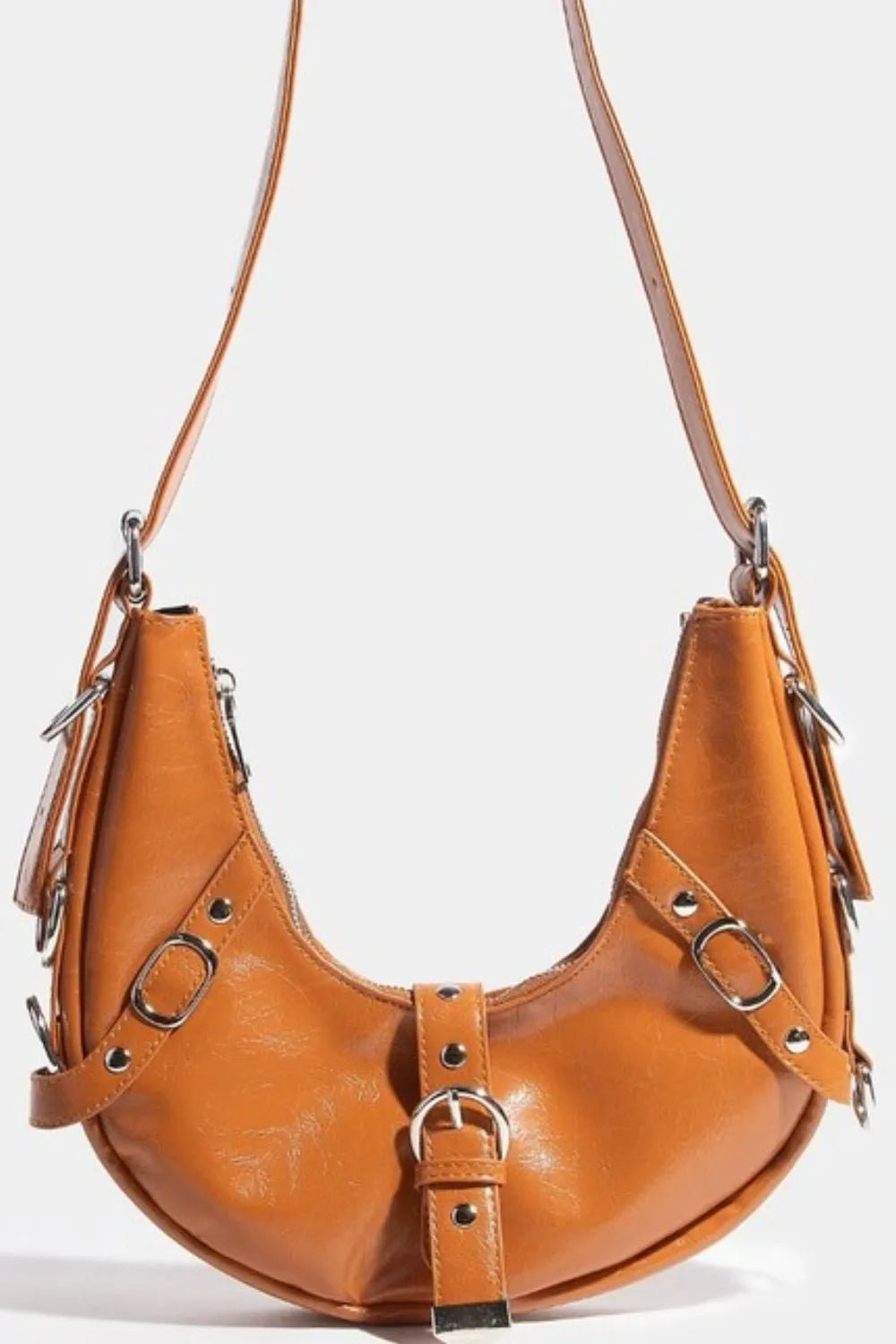 FAME ACCESSORIES - Brown Vegan Leather Buckle Shoulder Bag
