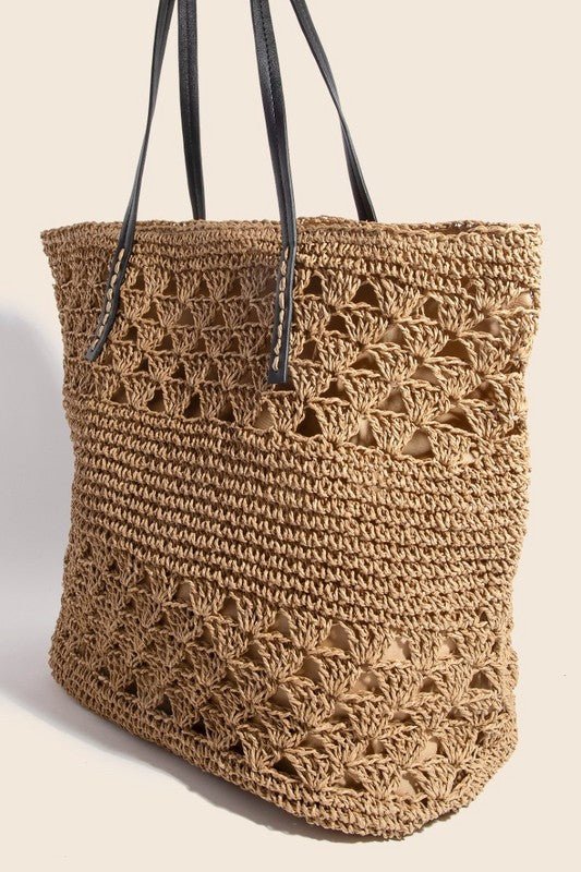 FAME ACCESSORIES - Earthy Beige Macrame Tote Bag