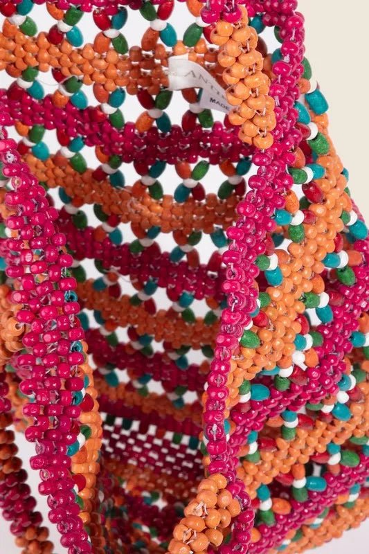 FAME ACCESSORIES - Multi Beaded Rainbow Stripe Tote