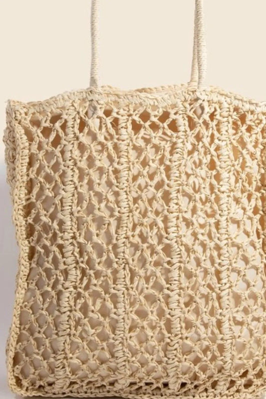 FAME ACCESSORIES - Natural Woven Macrame Tote Bag