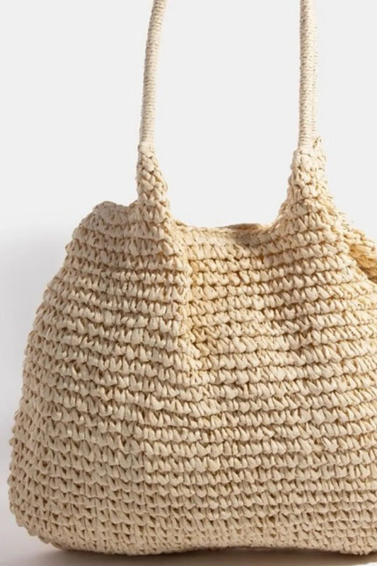 FAME ACCESSORIES - Natural Woven Straw Shoulder Tote Bag