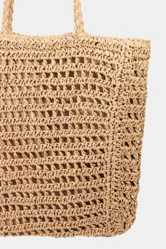FAME ACCESSORIES - Natural Woven Straw Tote Bag