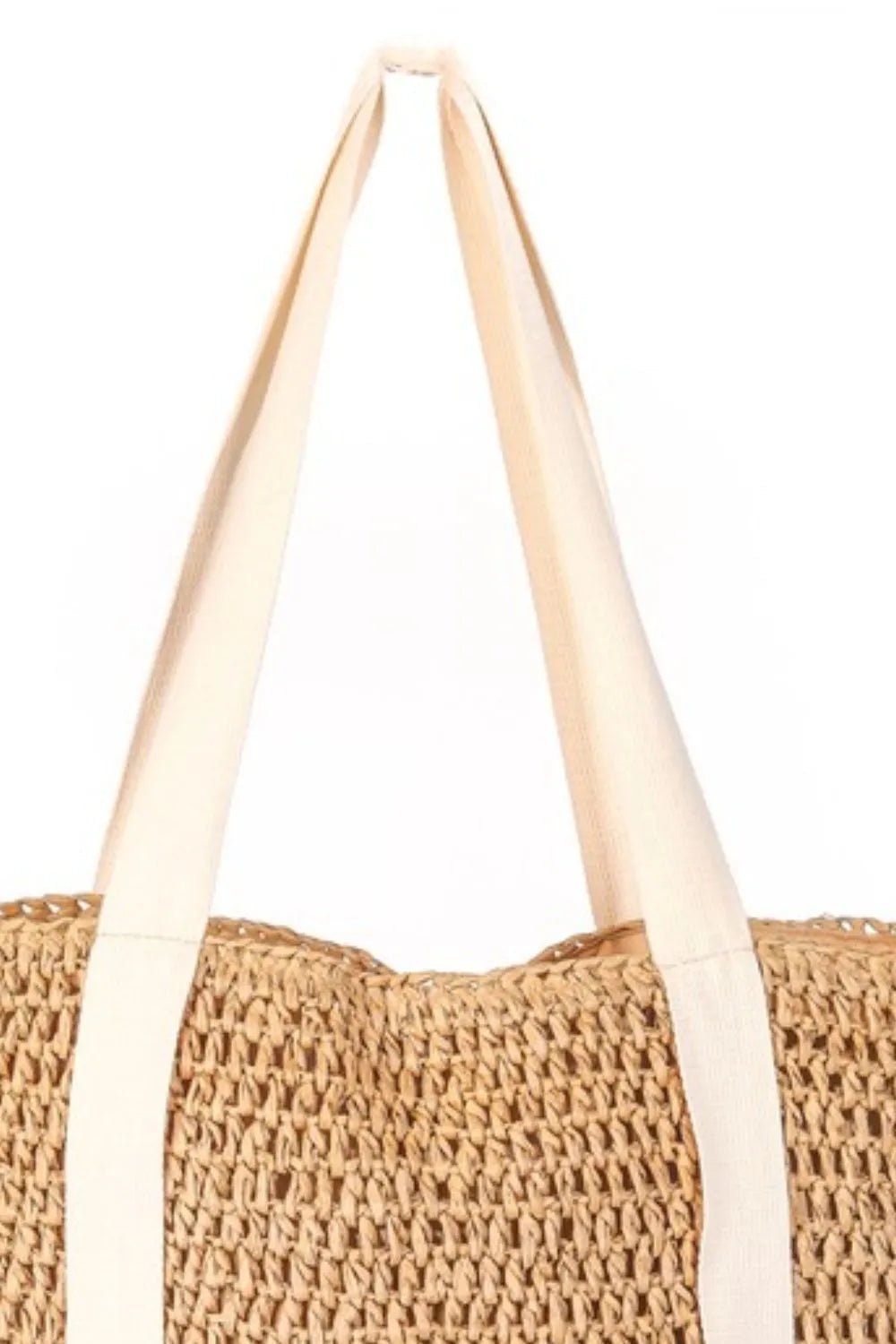 FAME ACCESSORIES - Natural Woven Straw Tote with Canvas Straps