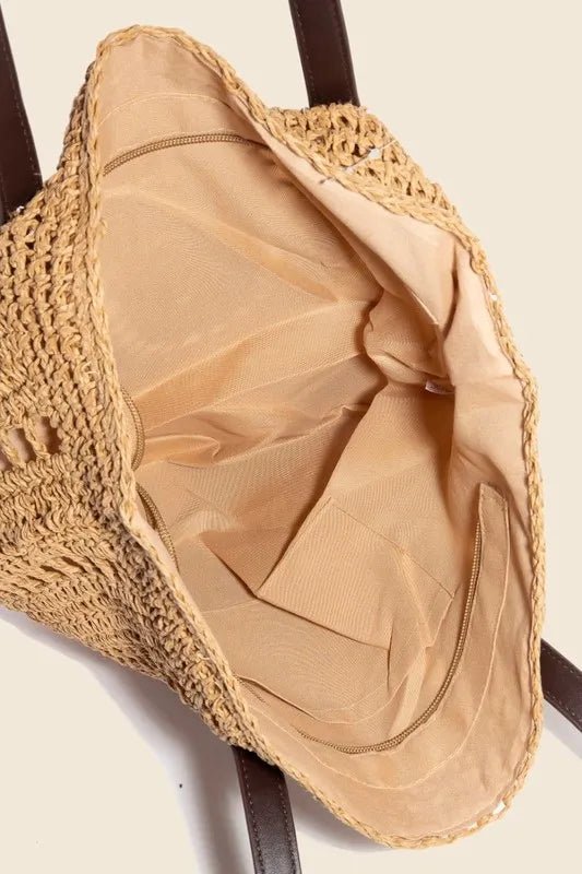 FAME ACCESSORIES - Woven Natural Tan Tote Bag