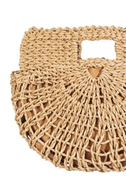 FAME ACCESSORIES - Woven Raffia Fan Crossbody Bag